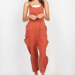 Lakhays Easy Slouchy Hemp Cotton Blend Overalls in Clay Size S/M